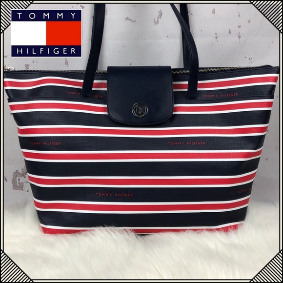 tommy hilfiger striped tote bag